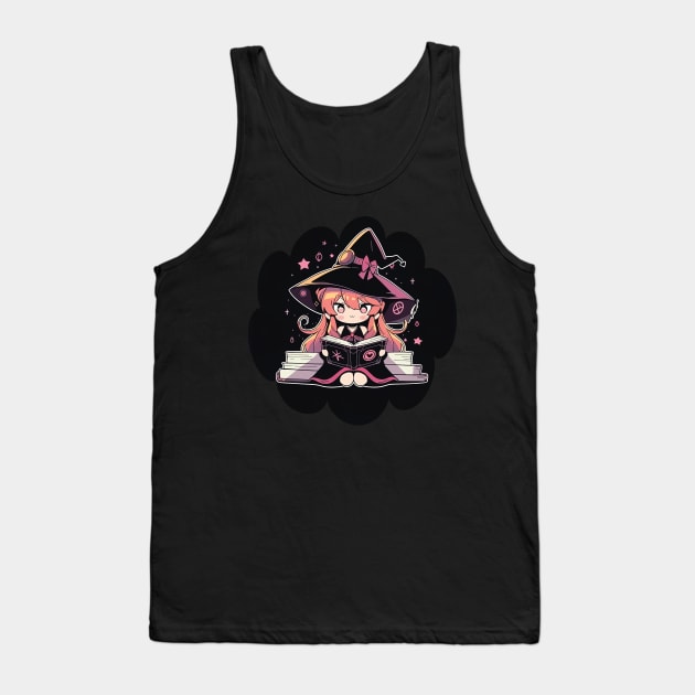 Baby Witch Libra Zodiac Sign Reading Spell Book Chibi Style Tank Top by The Little Store Of Magic